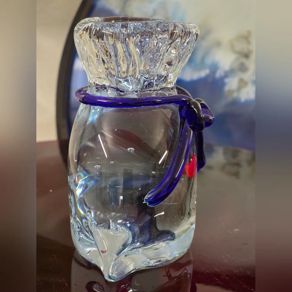 Bella Casa By GANZ Art Glass Paperweight Gold Fish In A Bag Blue Orange